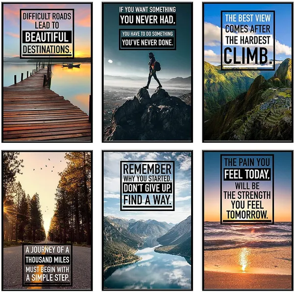 Motivational Posters - Inspirational Quotes Wall Art Set of 6 - Motivational Wall Art Easy To Decorate - Wall Posters For Office, School, HomeOffice - Positive Quotes 11x17in Posters & Prints